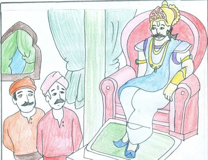 Storyboard panel 1: the king on his throne with two men