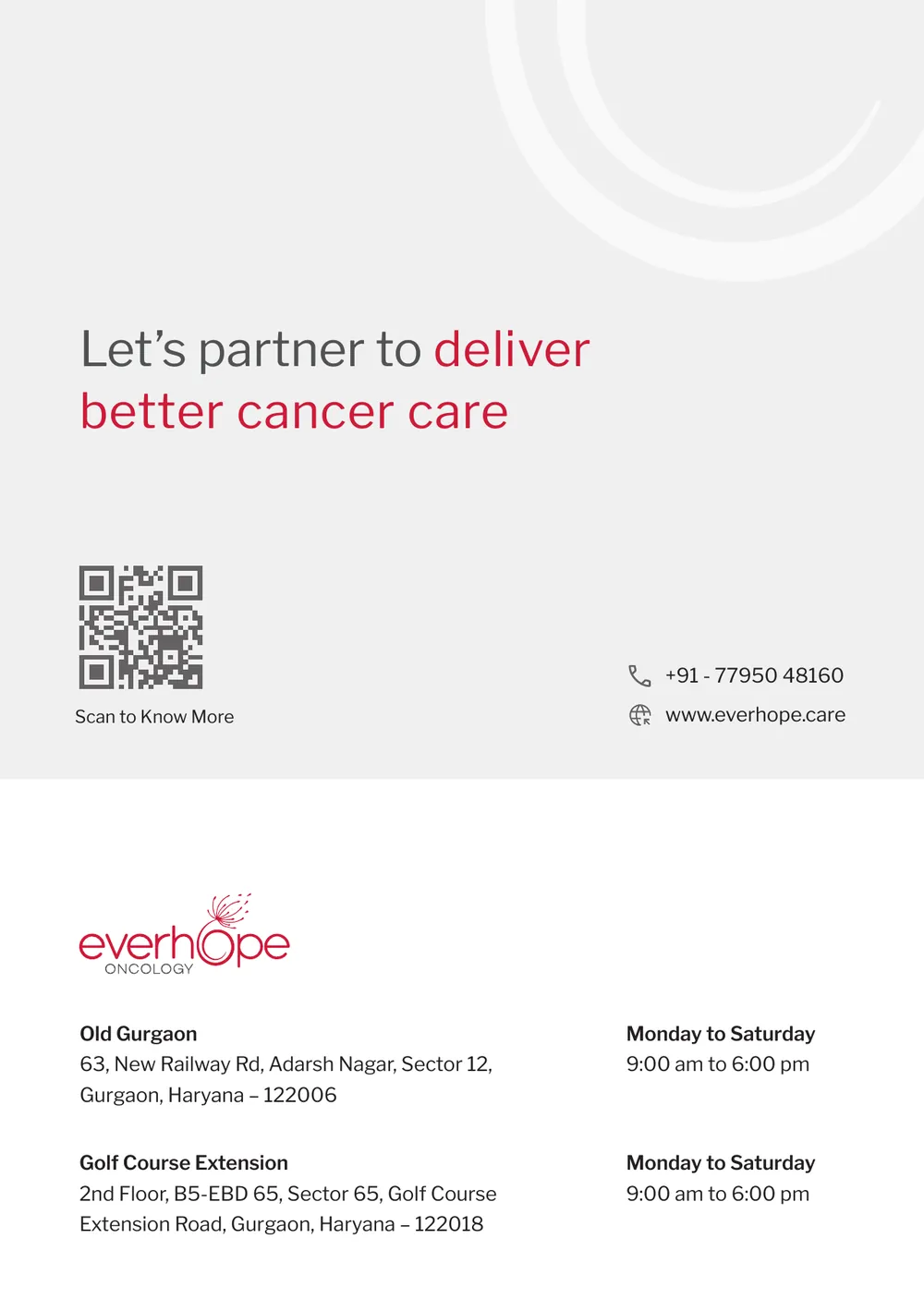 Back cover: Let's partner to deliver better cancer care, QR code, addresses