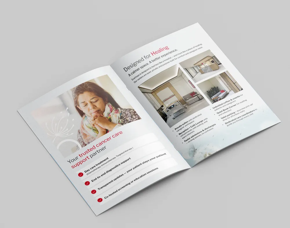 Open brochure showing the partner and healing spreads