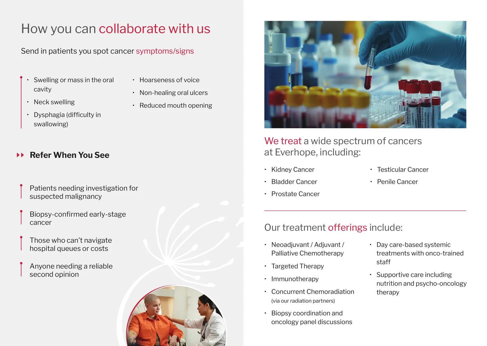 Spread: How you can collaborate with us, what we treat