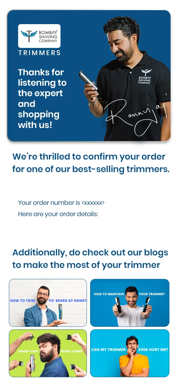 Order confirmation email: thanks for listening to the expert