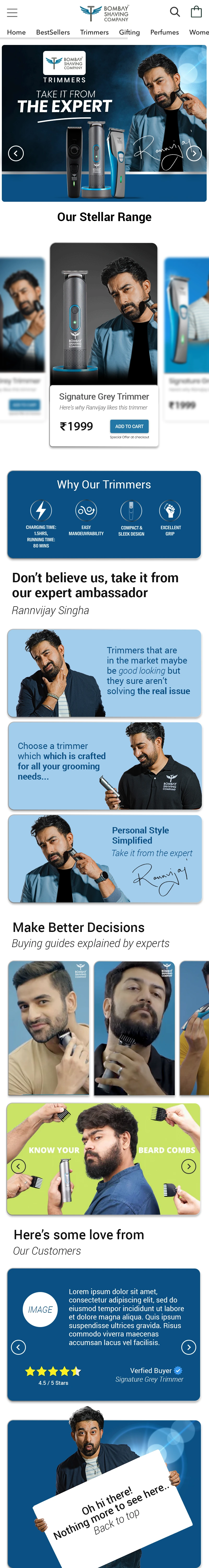 Mobile landing page for the trimmer range